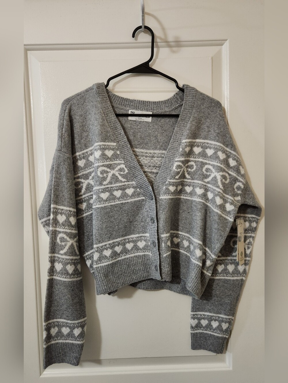 No Boundaries Gray & White Cropped Cardigan